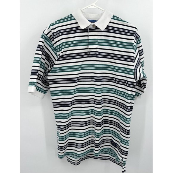 Vintage Pendleton Men's Cotton Polo Size L Blue Green Striped Sz L - Picture 1 of 6